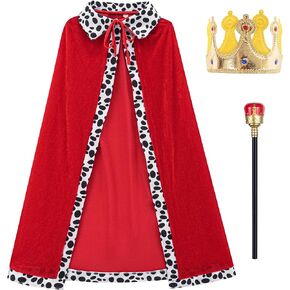 GZ-LAOPAITOU King Costume for Kids Cloak Crown Scepter Set Boys Prince Cape Halloween Cosplay Birthday Party Dress Up