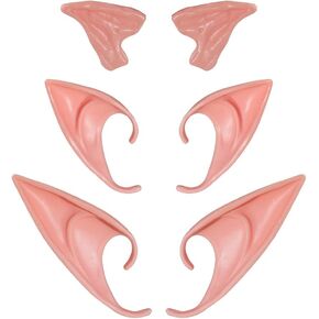 3 Pairs Cosplay Fairy Pixie Elf Ears Cuff Earrings Set Soft Pointed Ears Tips for Christmas Halloween Costume Masquerade Accessories Anime Party Latex Ears Jewelry