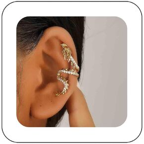 Gothic Gold Dragon Ear Cuff Earring Crystal Dragon Cuff Climber Earring Punk Metal Dragon Earrings Cz Rhinestone Dragon Crawler Earring Animal Non Piercing Earring Jewelry for Women