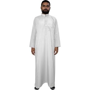 White Thobe Mens Saudi Style Abaya Men Robe Daffah Dishdasha Islamic Arabian Kaftan Juba Islam Arab Jalabiya Middle East Jilbab (60")