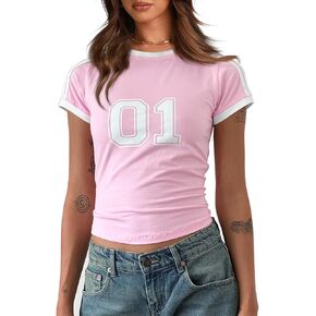 Imily Bela Womens Summer Crop Tops Y2k Baby Tees Cute Letter Print Short Sleeve Vintage T Shirt