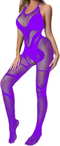 Women Lingerie Sexy Fishnet Bodystockings Sheer Mesh Jumpsuit One Piece Halter Lingerie One Size in Saudi Arabia