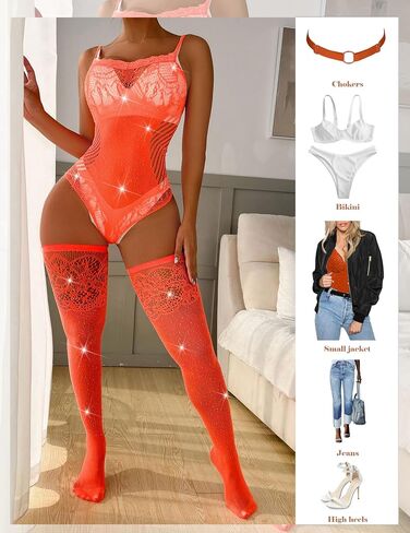Womens Sexy Rhinestone bodysuit Fishnet Bodystocking Plus Size Tights Soft Nightwear Smock Lingerie One Size in Saudi Arabia