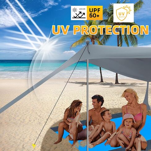 Family Beach Tent Canopy Sun Shade, Pop Up Grande Beach Tent Sun Shelter Stability 4 Poles with Portable Carry Bag Outdoor Shade for Fishing Backyard Camping in Kuwait
