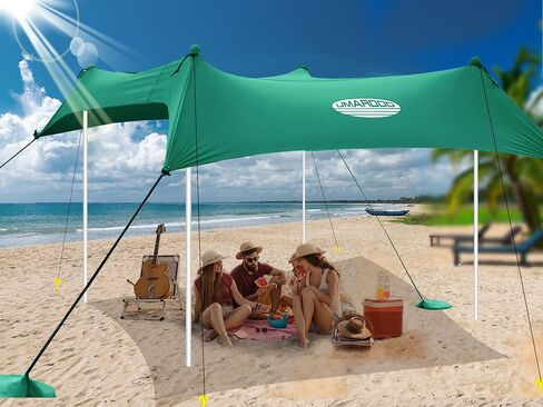 UMARDOO Family Beach Tent Canopy Sun Shade Portable 10×10FT, Large Wind Resistance Beach Sun Shelter Easy Setup with Packable Carry Bag for Outdoor Travel UPF 50+ (Blue) in Kuwait