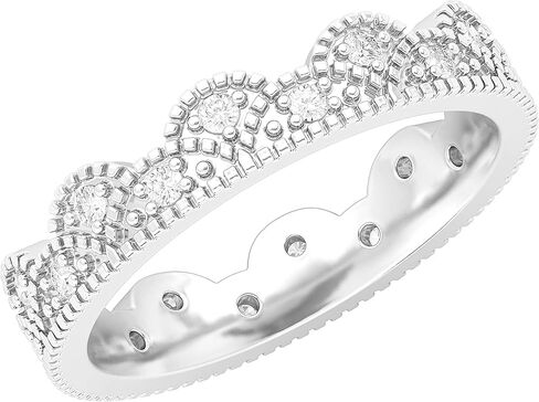 Sterling Silver Vintage Milgrain Eternity Band Simulated Diamond or Genuine Moissanite Ring Crown Wedding Band in Saudi Arabia