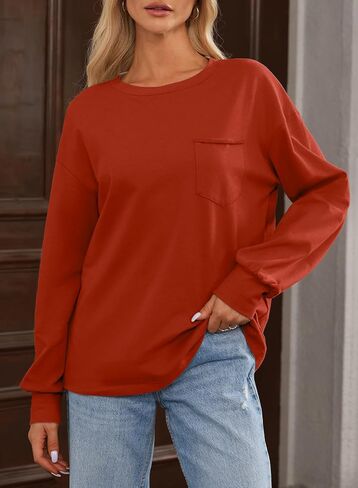EVALESS Womens Casual Fall Tops 2024 Crewneck Long Sleeve Shirts Dropped Shoulder Loose Fit Basic T Shirts Cotton Tee Clothes in Saudi Arabia