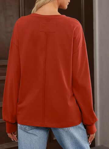 EVALESS Womens Casual Fall Tops 2024 Crewneck Long Sleeve Shirts Dropped Shoulder Loose Fit Basic T Shirts Cotton Tee Clothes in Saudi Arabia