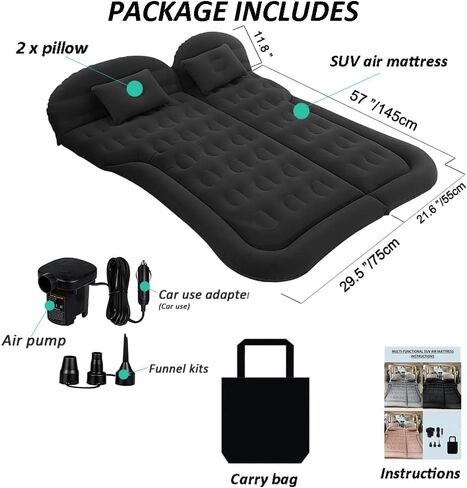 SAYGOGO SUV Air Mattress Camping Bed Cushion Pillow Inflatable Thickened Car Air Bed Mattress with Electric Air Pump Portable Sleeping Pad for Travel Camping Upgraded Version Black in Kuwait