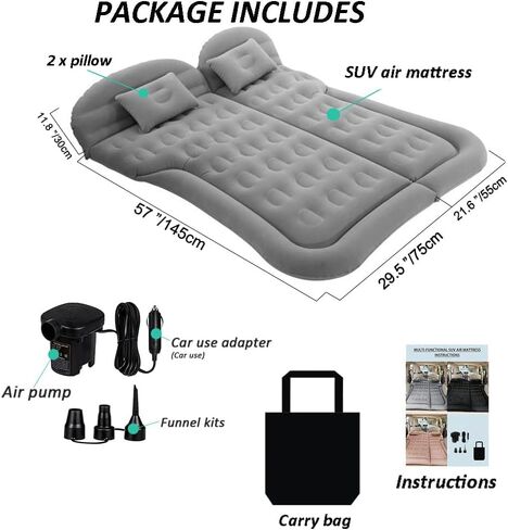 SAYGOGO SUV Air Mattress Camping Bed Cushion Pillow Inflatable Thickened Car Air Bed Mattress with Electric Air Pump Portable Sleeping Pad for Travel Camping Upgraded Version Black in Kuwait
