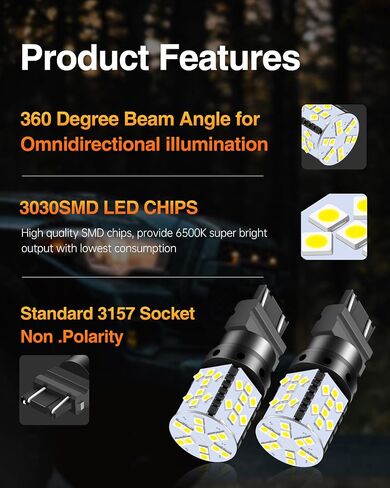 شرائح LUYED 2 X 2700 Lumens شديدة السطوع 1157 3030 44-EX 1157 2057 2357 7528LED تستخدم للأضواء العكسية الاحتياطية، أبيض زينون (ألمع LED في السوق) in Saudi Arabia