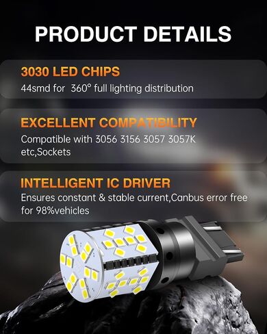 شرائح LUYED 2 X 2700 Lumens شديدة السطوع 1157 3030 44-EX 1157 2057 2357 7528LED تستخدم للأضواء العكسية الاحتياطية، أبيض زينون (ألمع LED في السوق) in Saudi Arabia