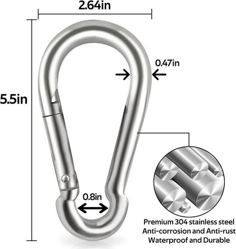 Locking Carabiner Clips, Stainless Steel Spring Snap Hook Locking Carabiner Heavy Duty - 304 Premium Stainless Steel Thumb Screw Carabiner Clip in Saudi Arabia