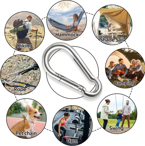 Locking Carabiner Clips, Stainless Steel Spring Snap Hook Locking Carabiner Heavy Duty - 304 Premium Stainless Steel Thumb Screw Carabiner Clip in Saudi Arabia