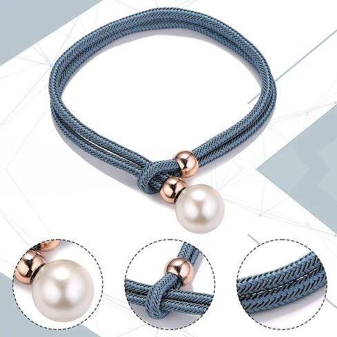 2 Pack Curtain Tiebacks, Adjustable Pull-Out Rope Tie Back with Large Imitation Pearl Bead Decorative European Style Curtain Holdbacks for Sheer and Blackout Drape, Blue-Grey in Saudi Arabia