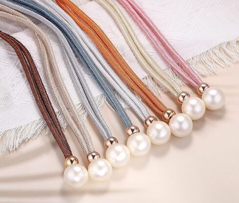 2 Pack Curtain Tiebacks, Adjustable Pull-Out Rope Tie Back with Large Imitation Pearl Bead Decorative European Style Curtain Holdbacks for Sheer and Blackout Drape, Blue-Grey in Saudi Arabia