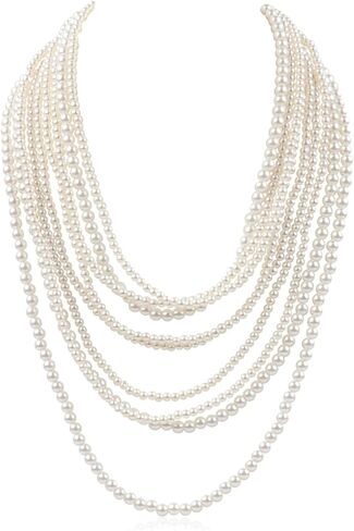 RIAH FASHION Acrylic Faux Pearl Statement Necklace - Bridal Wedding Drape Long Wrap Multi Layer Simple Necklace Braided, Twisted, Bib, Hammock, Layering in Kuwait
