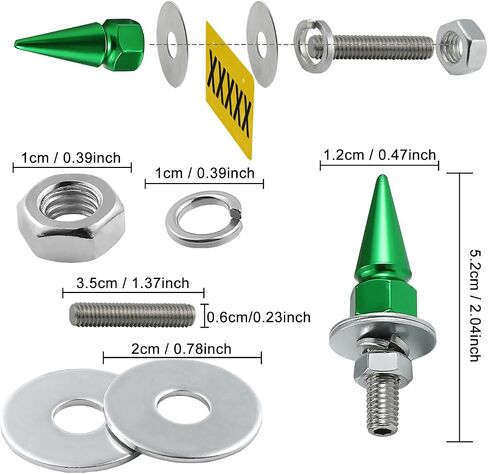 مجموعة مسامير لوحة الترخيص المتصاعدة، 4 قطع، مسامير إطار لوحة الترخيص، تزيين من الفولاذ المقاوم للصدأ وسبائك الألومنيوم، تناسب معظم السيارات والشاحنات والدراجات النارية (أخضر) in Kuwait