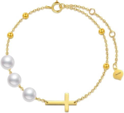 SISGEM Solid 14k Gold Cross Bracelet for Women, Classic Gold Sideways Crucifix Cross Bracelet Blessed Religious Jewelry Gift for Her, Mom, Wife 8" in Saudi Arabia