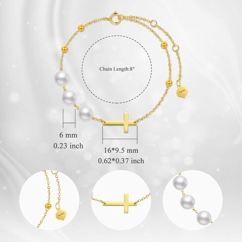 SISGEM Solid 14k Gold Cross Bracelet for Women, Classic Gold Sideways Crucifix Cross Bracelet Blessed Religious Jewelry Gift for Her, Mom, Wife 8" in Saudi Arabia