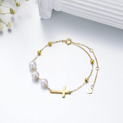 SISGEM Solid 14k Gold Cross Bracelet for Women, Classic Gold Sideways Crucifix Cross Bracelet Blessed Religious Jewelry Gift for Her, Mom, Wife 8" in Saudi Arabia