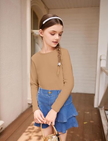 Arshiner Girls Long Sleeve Shirts Thermal Crew Neck Tunic Basic Tops Blouse Tee 3-12 Years in Saudi Arabia