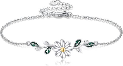Daisy Bracelet 925 Sterling Silver Leaf Bracelets Flower Jewelry Daisy Bracelets For Women Daisy Lovers Mom Wife in Saudi Arabia