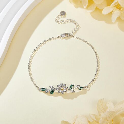 Daisy Bracelet 925 Sterling Silver Leaf Bracelets Flower Jewelry Daisy Bracelets For Women Daisy Lovers Mom Wife in Saudi Arabia