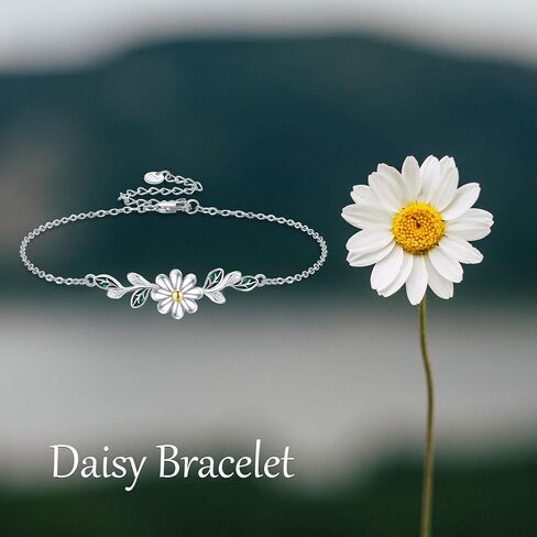 Daisy Bracelet 925 Sterling Silver Leaf Bracelets Flower Jewelry Daisy Bracelets For Women Daisy Lovers Mom Wife in Saudi Arabia
