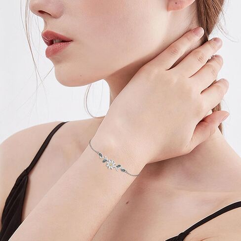 Daisy Bracelet 925 Sterling Silver Leaf Bracelets Flower Jewelry Daisy Bracelets For Women Daisy Lovers Mom Wife in Saudi Arabia