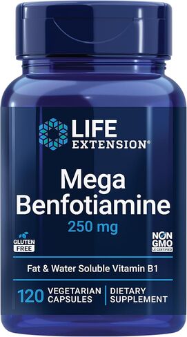 Life Extension Mega Benfotiamine, 250 mg, a Fat-Soluble Form of thiamine, Healthy Metabolism, Ultra-bioavailable Vitamin B1, high Potency, Gluten-Free, Non-GMO, Vegetarian, 120 Capsules in Saudi Arabia
