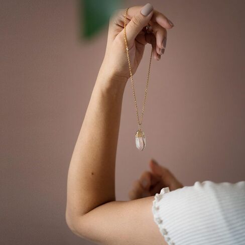 AYANA Clear Quartz Pendant Necklace for Women | The Most versatile, Multipurpose, Powerful Healing Stone | Crown Chakra | Aries Birthstone | Handmade with Ethically Sourced Raw Natural Pure Gemstone in Saudi Arabia
