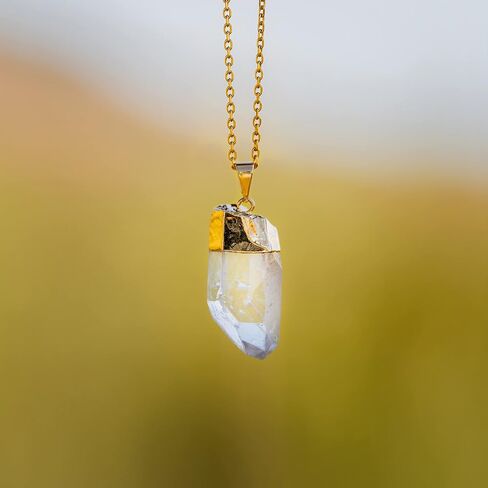 AYANA Clear Quartz Pendant Necklace for Women | The Most versatile, Multipurpose, Powerful Healing Stone | Crown Chakra | Aries Birthstone | Handmade with Ethically Sourced Raw Natural Pure Gemstone in Saudi Arabia