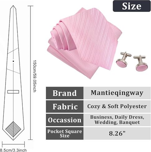 Mantieqingway 3Pcs Mens Ties Set, Striped Ties & Handkerchief & Cufflinks for Formal Business Prom Wedding School, Best Gifts in Saudi Arabia