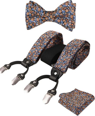 Alizeal Colorful Floral Pattern Suspenders and Self Tied Bow Tie for Men with Pocket Square Set in Saudi Arabia