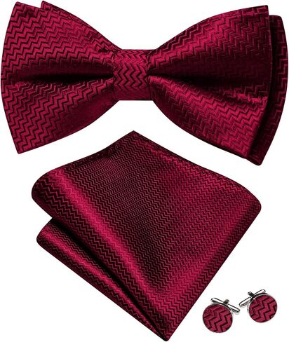 Barry.Wang Bow Ties for Men Solid Color Plaid Pre-tie Tuxedo Bowtie Set with Handkerchief Cufflinks Wedding Party in Saudi Arabia