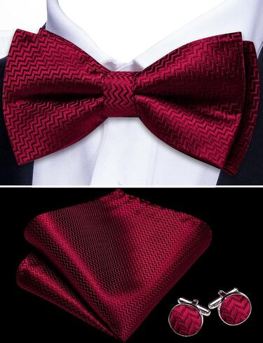 Barry.Wang Bow Ties for Men Solid Color Plaid Pre-tie Tuxedo Bowtie Set with Handkerchief Cufflinks Wedding Party in Saudi Arabia