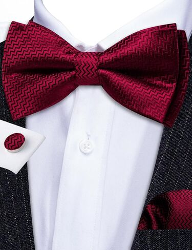 Barry.Wang Bow Ties for Men Solid Color Plaid Pre-tie Tuxedo Bowtie Set with Handkerchief Cufflinks Wedding Party in Saudi Arabia