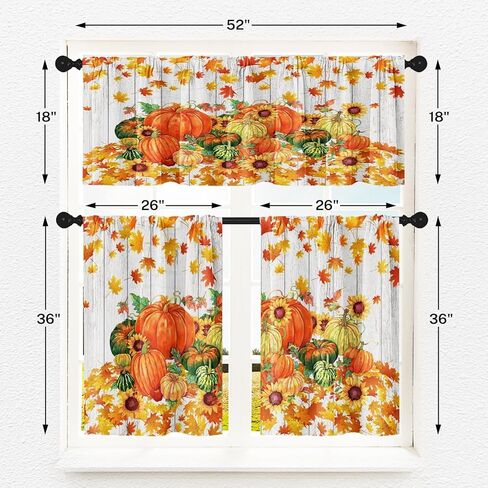 سقوط البرتقال اليقطين المطبخ نافذة الستائر الستارة والطبقة مجموعة 36 بوصة، الخريف خمر المائية أوراق القيقب 3 قطعة نافذة العلاج طبقات لغرفة المعيشة غرفة نوم ديكور المطبخ الستائر in Kuwait