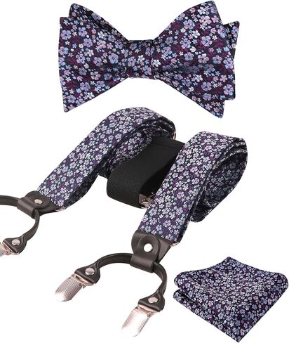Alizeal Colorful Floral Pattern Suspenders and Self Tied Bow Tie for Men with Pocket Square Set in Saudi Arabia