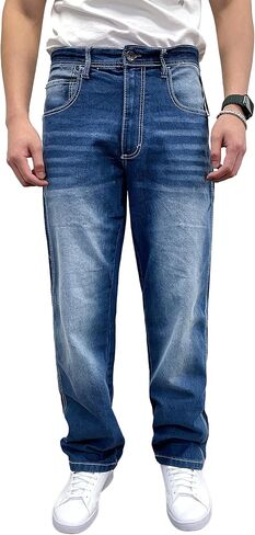 Southpole Men's Mid Rise Stretchable Straight Relaxed Fit Cross Hatch Denim Pants in Saudi Arabia