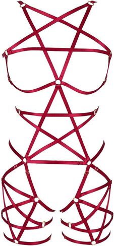 Female Body Harness Garter Punk Gothic Pentagram Caged Bra Plus Size Garter Set in Saudi Arabia