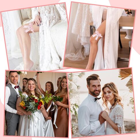 Bow Wedding Garters for Bride, Lace Garter Toss Elastic Garter Belt Satin Bow Tie Leg Ring for Women Girls in Kuwait