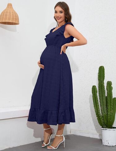 KOJOOIN Maternity Dress Ruffle Cap Sleeve Summer V Neck Sleeveless Maxi Dress Baby Shower Photoshoot in Saudi Arabia