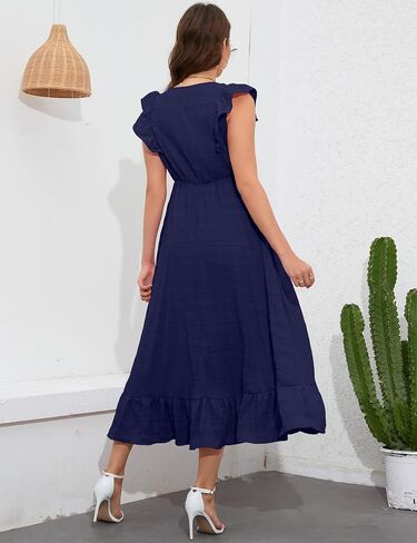 KOJOOIN Maternity Dress Ruffle Cap Sleeve Summer V Neck Sleeveless Maxi Dress Baby Shower Photoshoot in Saudi Arabia