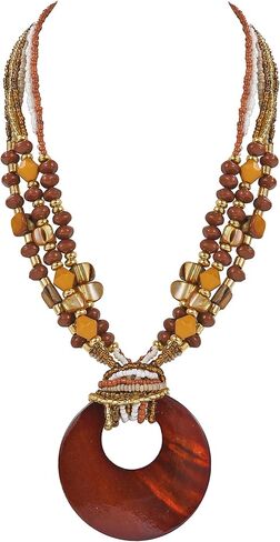 Coiris Shell Pendant Statement Strand Necklace for Women Boho Multi Beads Natural Stone Colorful Necklace Bohemian Handmade Chunky Shell Beaded Collar Jewelry for Women in Kuwait