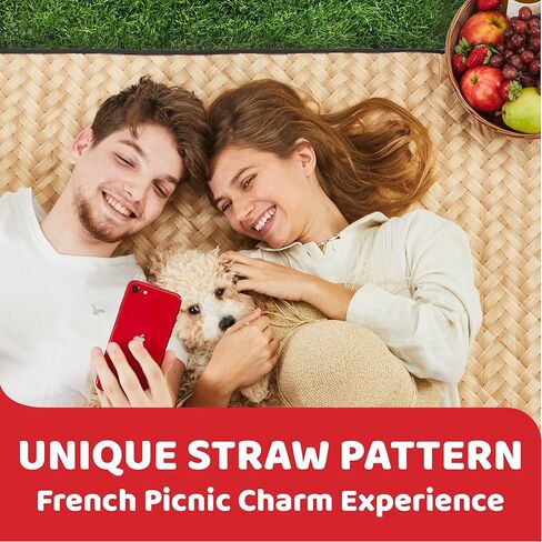 بطانية لحاف نزهة كبيرة جدًا من كاندي قصب (78 بوصة × 56 بوصة)، للاستخدام في الهواء الطلق، والتخييم، وبطانية شاطئ مقاومة للرمال، سجادة حديقة بتصميم أنيق من القش، قابلة للطي، محمولة، يمكن غسلها في الغسالة in Kuwait