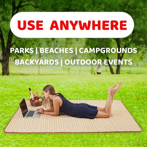 بطانية لحاف نزهة كبيرة جدًا من كاندي قصب (78 بوصة × 56 بوصة)، للاستخدام في الهواء الطلق، والتخييم، وبطانية شاطئ مقاومة للرمال، سجادة حديقة بتصميم أنيق من القش، قابلة للطي، محمولة، يمكن غسلها في الغسالة in Kuwait