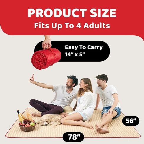 بطانية لحاف نزهة كبيرة جدًا من كاندي قصب (78 بوصة × 56 بوصة)، للاستخدام في الهواء الطلق، والتخييم، وبطانية شاطئ مقاومة للرمال، سجادة حديقة بتصميم أنيق من القش، قابلة للطي، محمولة، يمكن غسلها في الغسالة in Kuwait