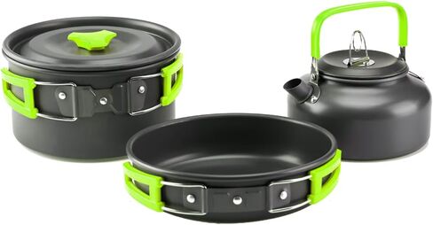 aiGear Camping Cooking Set Cookware Mess Kit with Storage Bag Pot Pan and Teapot Set Camping Accessories for Outdoor Camping Hiking Picnic Portable and Lightweight Aluminum in Kuwait